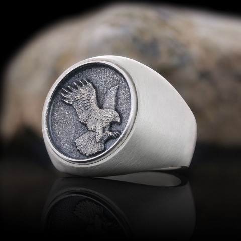 Yuvarlak Kartal Yüzük, Özel Tasarım Gümüş Kartal Yüzük, Gümüş Kartal Yüzük