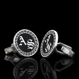 Yuvarlak Kenarları Motifli 925 Ayar Özel Tasarım Harfli Erkek Gümüş Kol Düğmesi